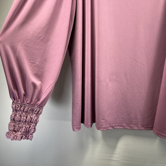 Susan Graver Women's Top Plus 3X Pink Puff Long Sleeves Crochet Cuffs Stretch - Picture 4 of 9